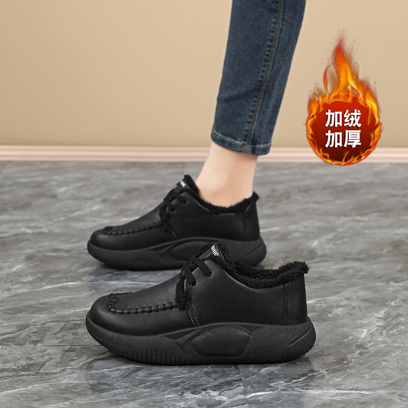 踩屎感加绒加厚黑色棉鞋女冬季新款保暖防滑软底不累脚工作鞋34码