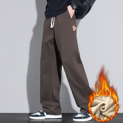 2025新秋冬裤子男士加绒加厚直筒莱赛尔弹力舒适松紧腰休闲裤