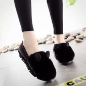 新款 休闲单鞋 韩版 春季 百搭毛毛鞋 平底学生低帮女鞋 兔毛网红豆豆鞋