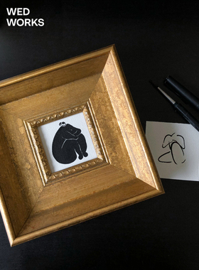 WED 小众中古质感手工金箔实木框装饰画 咖啡厅书房卧室小幅挂画