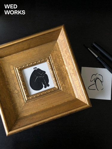 小众中古金箔实木框咖啡厅装饰画