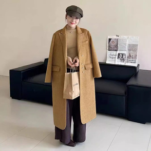 2024秋冬新款枫叶黄韩版简约高级感双面羊毛大衣女中长款大衣外套