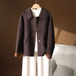 2025秋冬新款拿铁咖色美拉德双面羊绒大衣女短款毛呢外套女妈妈装