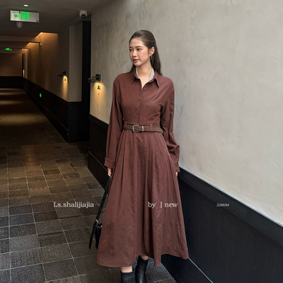 LS 极简纯色休闲通勤连衣裙 广州十三行2025秋冬新品女装22868#