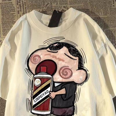 美式复古蜡笔小新印花短袖t男女夏季oversize宽松潮牌半袖ins上衣