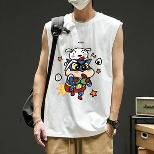 背心男蜡笔小新印花运动ins休闲篮球坎肩T恤衫 夏季 港风日系无袖