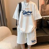 夏季 t恤短裤 华夫格套装 大码 男薄款 短袖 运动休闲男装 一套搭配帅气