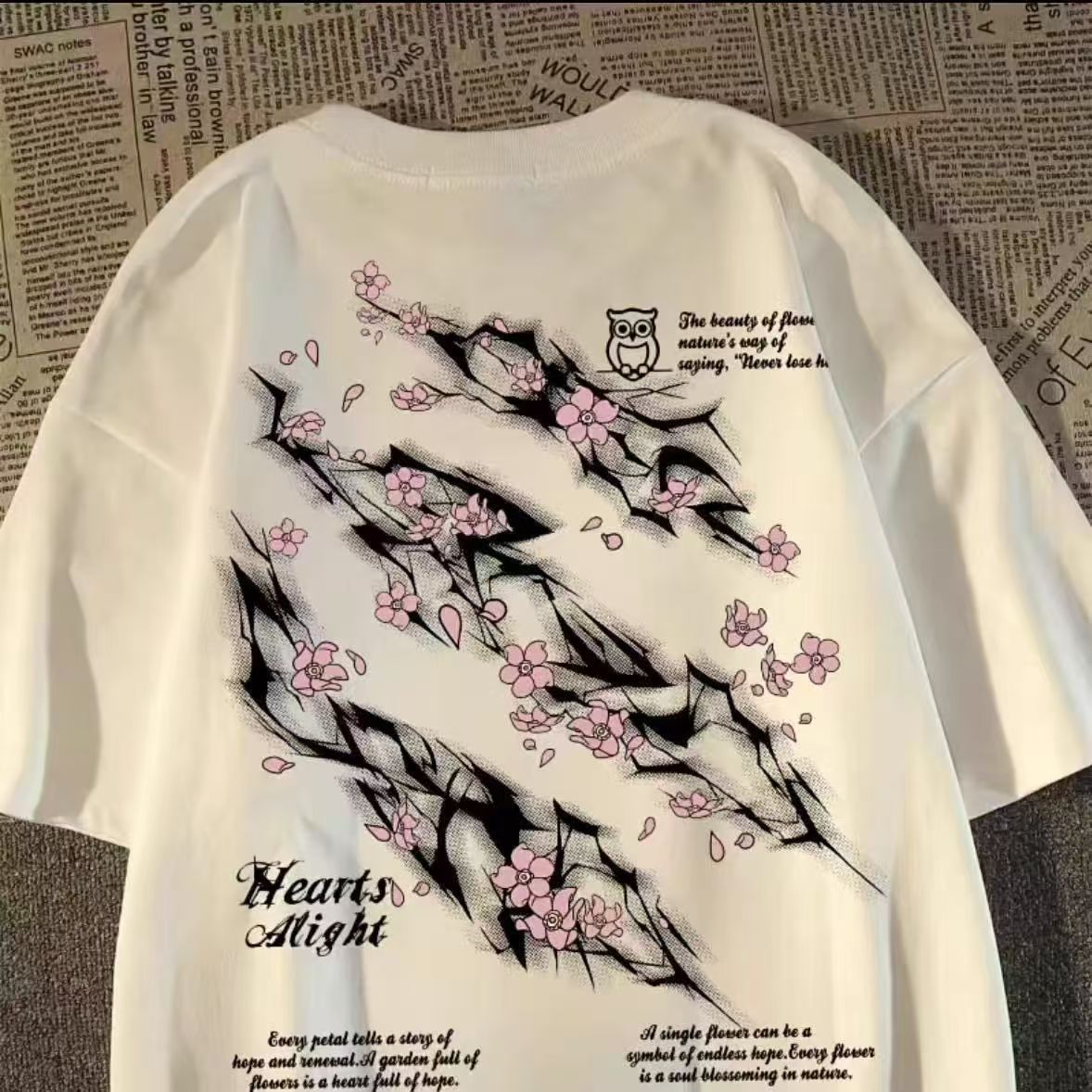 重磅美式vintage闪电花瓣印花短袖t恤男女宽松高街街头潮牌上衣