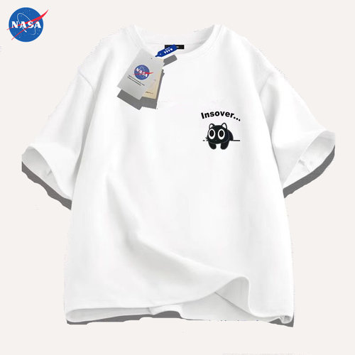 NASAt恤短袖新款猫咪半袖男女夏季潮牌ins宽松重磅情侣休闲体恤