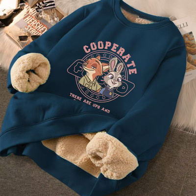 羊羔绒潮牌卫衣男女加绒加厚款圆领男款秋冬季情侣休闲保暖衣12