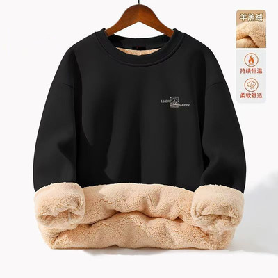 冬季加绒加厚男卫衣休闲羊羔绒圆领保暖宽松潮流帅气内搭打底衫