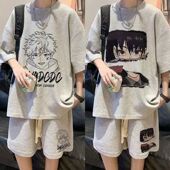 新款 休闲运动套装 衣服华夫格短裤 青少年夏季 男学生短袖 t恤一套12