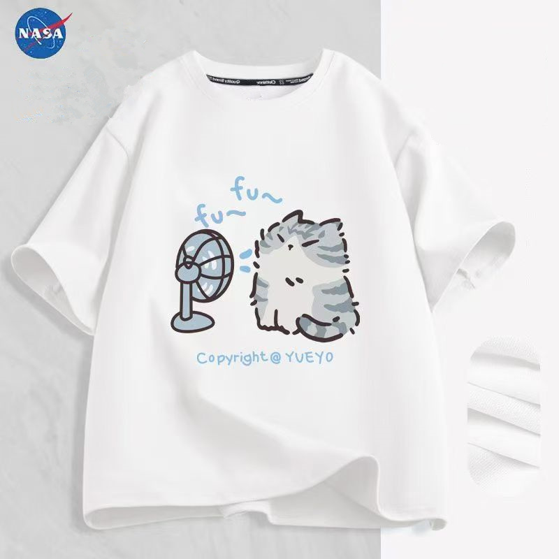 NASA萌趣风扇猫忍者短袖t恤夏季新款男女宽松百搭情侣ins上衣潮