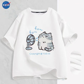男女宽松百搭情侣ins上衣潮 新款 NASA萌趣风扇猫忍者短袖 t恤夏季