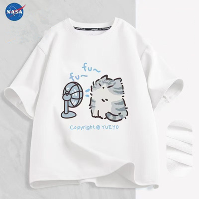 NASA萌趣风扇猫忍者短袖t恤夏季新款男女宽松百搭情侣ins上衣潮
