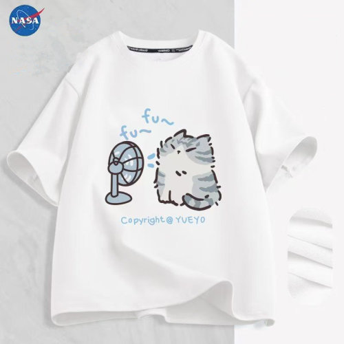 NASA萌趣风扇猫忍者短袖t恤夏季新款男女宽松百搭情侣ins上衣潮