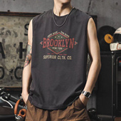 复古无袖 t恤夏季 薄款 美式 青少年跨栏运动背心印花坎肩短袖 潮12