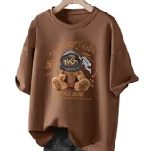 T恤男2024新款 宽松大码 青少年上衣夏季 重磅短袖 百搭咖色半袖