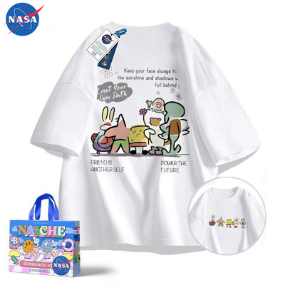 NASA卡通海绵宝宝家族印花ins休闲短袖t恤男女夏季潮流宽松上衣