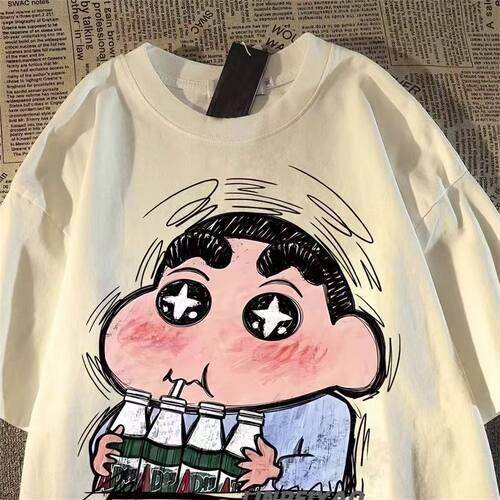 日系复古卡通蜡笔小新短袖t男女夏季oversize宽松潮牌半袖上衣