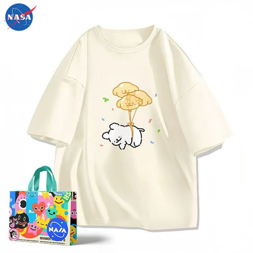 NASA潮牌线条小狗短袖T恤男女情侣夏季潮流新款ins半袖宽松上衣12