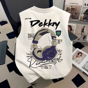 ins背心高街无袖 美式 新款 印花凉感T恤男女夏季 坎肩上衣12 ins时尚