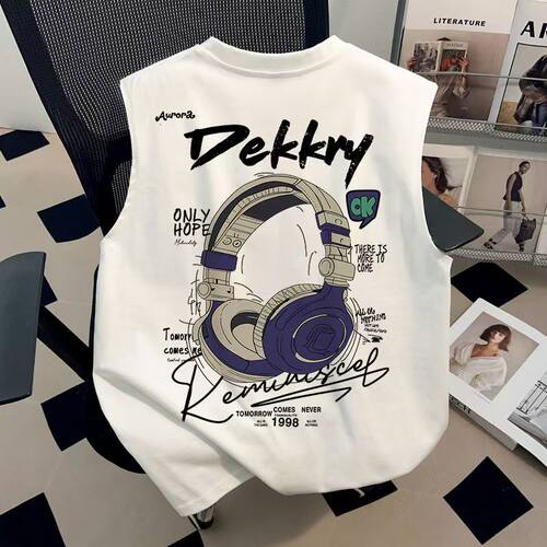 美式ins时尚印花凉感T恤男女夏季新款ins背心高街无袖坎肩上衣12