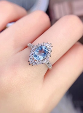 天然海蓝宝小清新时尚尊贵典雅戒指日韩系活口大海蓝天的味道