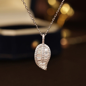 卓蝶珠宝金枝玉叶纯银镀白金树叶吊坠设计款 超闪镶钻叶子项链颈链