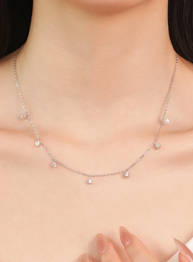 纯银镀18K白金满天星莫桑钻项链