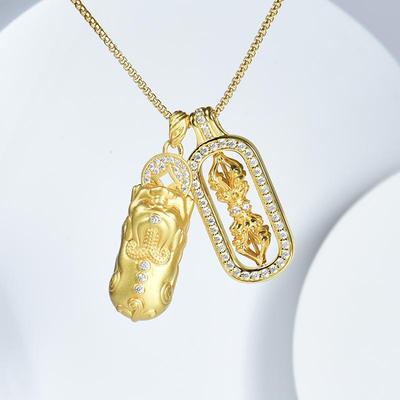 卓蝶珠宝韦雪同款纯银镀足金貔貅金刚杵镶钻黄金色项链叠戴吊坠女