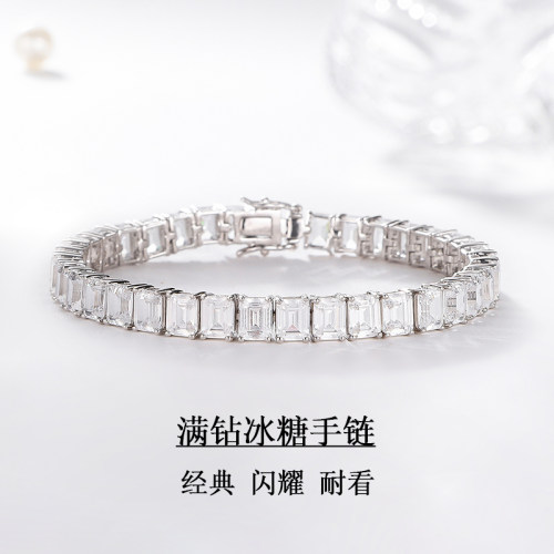 祖母绿切割钻石手链手链纯银白金