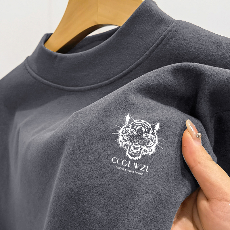 高端德绒加厚长袖t恤男士秋冬季潮流贴身保暖半高领打底衫上衣服