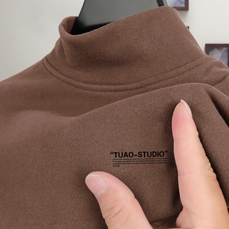 半高领字母打底衫男德绒长袖t恤秋冬季加绒保暖内搭加厚秋衣上衣