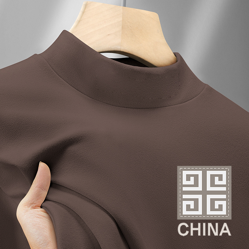 特价新款德绒半高领打底衫男士加绒加厚保暖内衣中领内搭长袖t恤