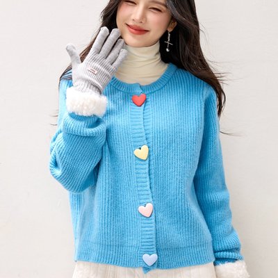 亦梦◆2025蓝色开衫加厚毛衣2025年春季新款慵懒风毛织外套