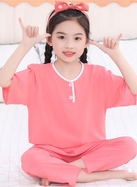 儿童睡衣小女孩短袖绵绸空调
