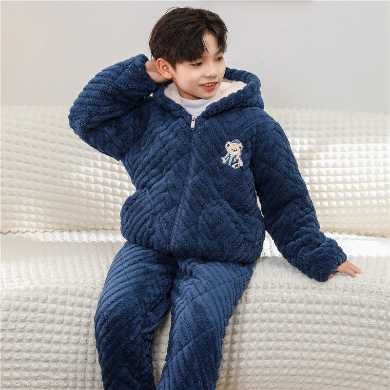 儿童家居服套装中大童加绒加厚款儿童夹棉睡衣男孩超厚冬季保暖,童装/婴儿装/亲子装,家居服套装,淘宝优惠券,粉丝福利购,淘宝优惠卷