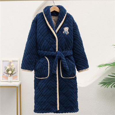 冬季儿童睡袍冬款法兰绒男童女童三层夹棉加厚中大童亲子长款浴袍