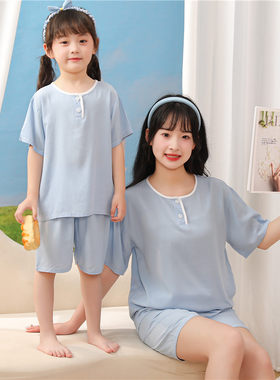 亲子睡衣一家三口装夏季棉绸短袖母子母女全家庭卡通套装恐龙薄款
