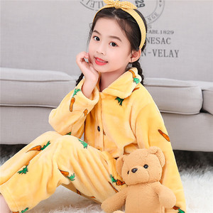 秋冬季珊瑚绒男童小孩加厚家居服