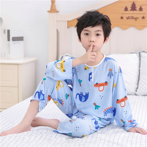 男宝宝睡衣夏季1-13岁男女童薄款棉绸空调服儿童春秋季家居服套装