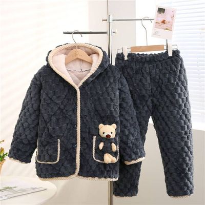 男童睡衣冬季新款三层夹棉加绒加厚保暖套装中大儿童可外穿家居服
