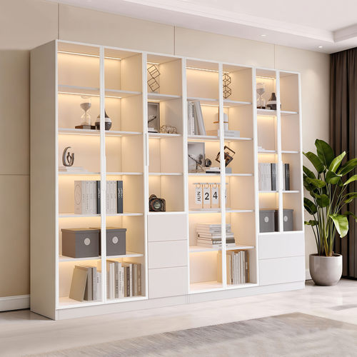 客厅化书柜一体整墙到顶带玻璃门