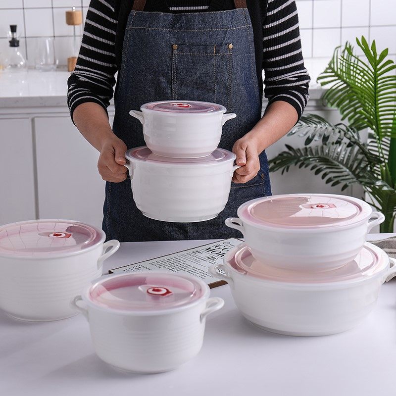 大容量陶瓷双耳带盖密封保鲜碗 便当水果打包盒 微波炉饭汤碗包邮|ruв категории посуда, сохранение контейнер/сохранение продовольственный, сохранение коробка - от Buy2taobao.com для оказания профессиональной услуги покупки агента Taobao