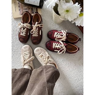 2025年新款复古美拉德色圆头德训鞋休闲运动鞋潮女ins百搭阿甘鞋