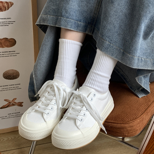 日系厚底溶解帆布鞋ulzzang学院风休闲板鞋超火街拍百搭小白鞋潮