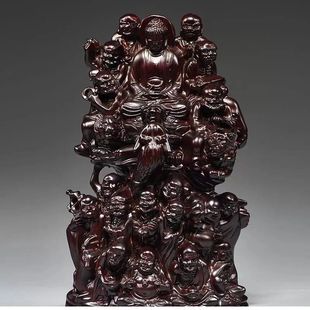 黑檀木雕十八罗汉摆件红木家居玄关降龙伏虎尊者实木质雕刻工艺品