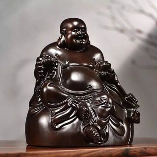 黑檀木雕弥勒佛像摆件坐佛实木笑佛雕刻工艺品家居客厅装饰送礼品