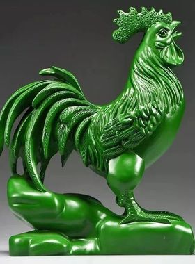 绿色木质雕鸡摆件十二生肖大公鸡